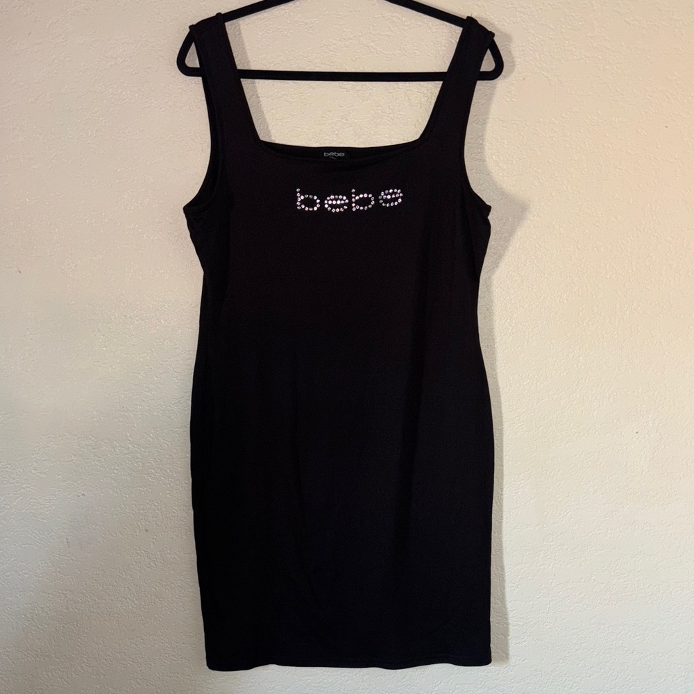 Bebe Black Rhinestone Logo Bodycon Mini Dress